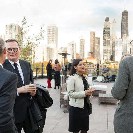 James A. Robinson and Oeindrila Dube socialize and meet guests at the Pearson Global Forum in Chicago